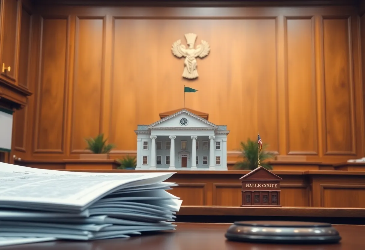 Courtroom illustration representing Fayette County Public Schools lawsuit