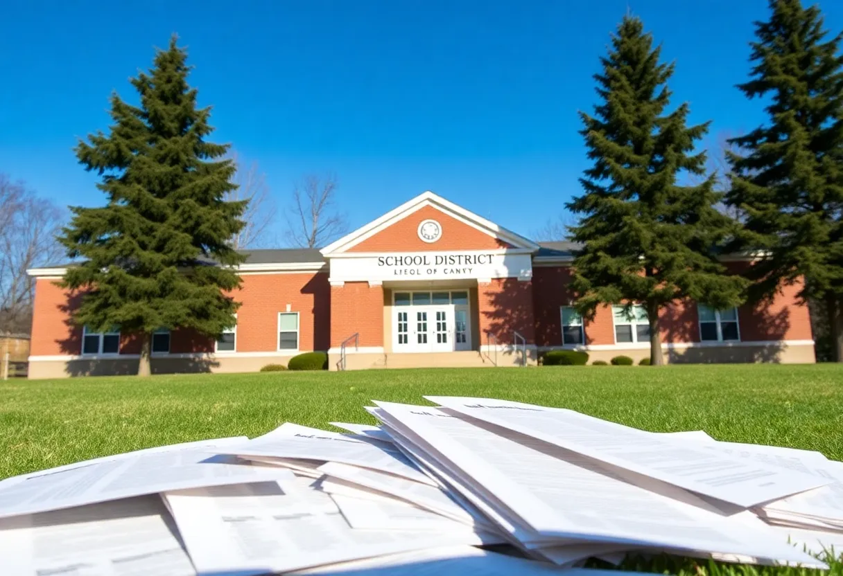 Fayette County School District building with budget documents