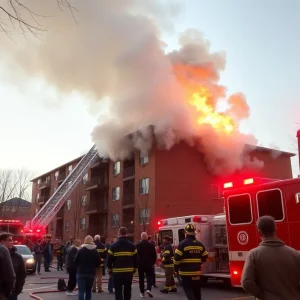 Firefighters battling an apartment fire in Lexington
