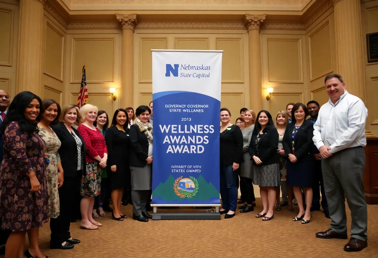 Group celebrating the Governor's Wellness Award at the Nebraska State Capitol