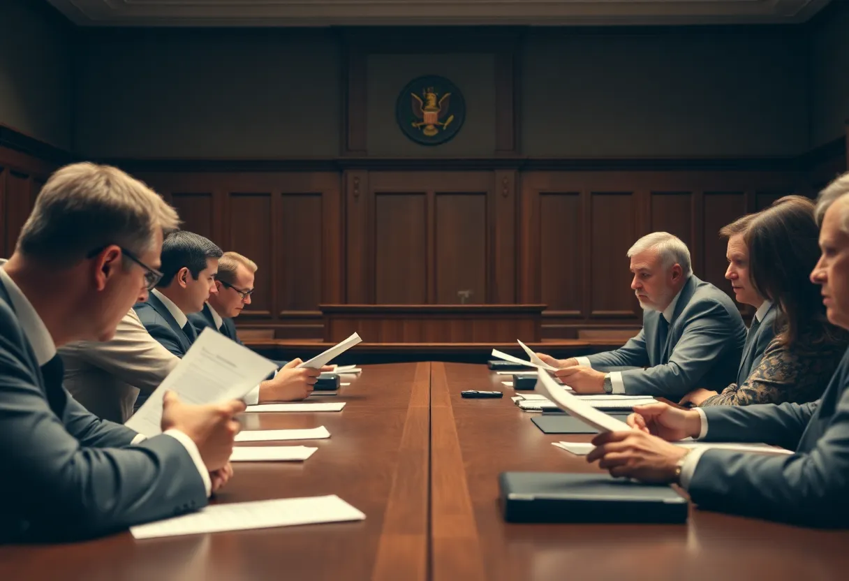 Courtroom setting with a grand jury in session