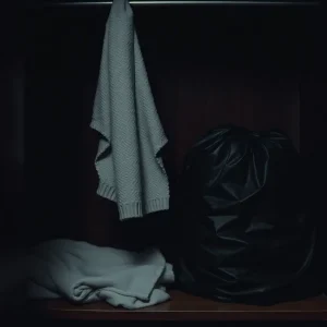 Black trash bag in a closet symbolizing a tragic incident