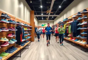 Interior of John's Run/Walk Shop featuring athletic shoes and apparel