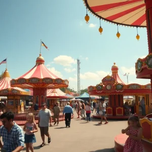 Vintage photo of Joyland Amusement Park with rides and visitors