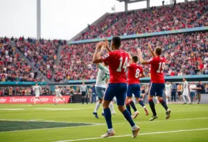 Crowd at a Kentucky football game with players in the background