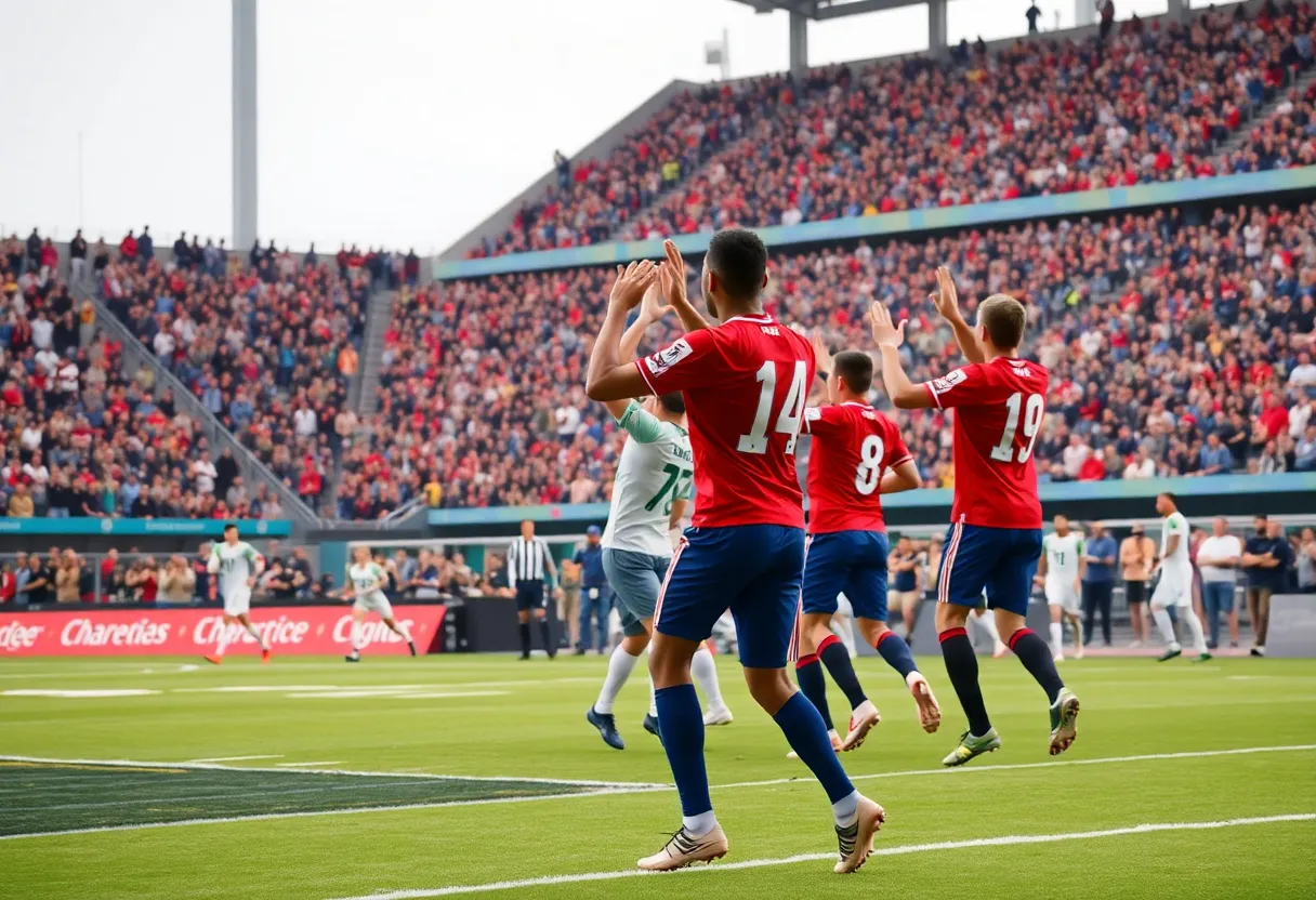 Crowd at a Kentucky football game with players in the background