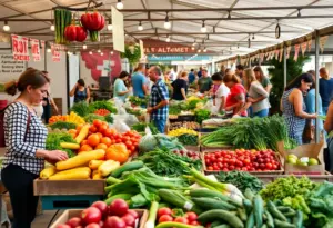 Local farmers market in Kentucky with fresh produce.