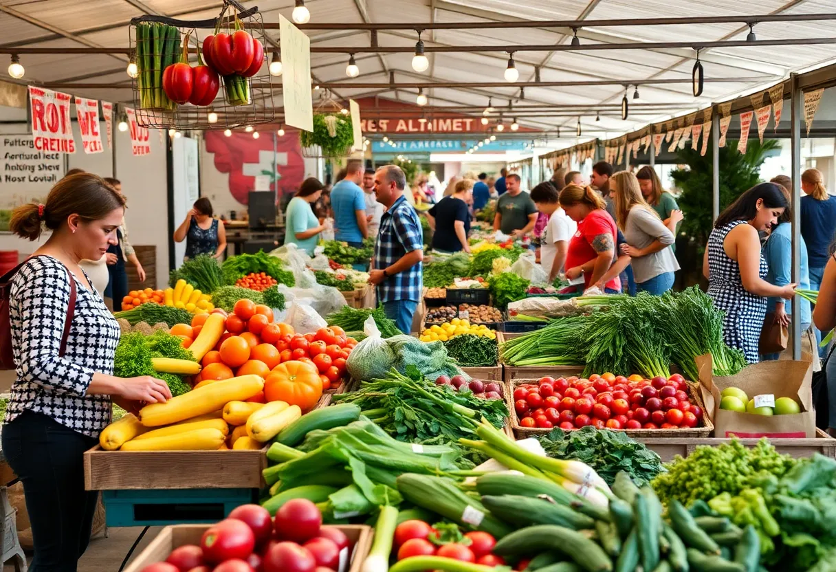 Local farmers market in Kentucky with fresh produce.