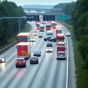 Emergency vehicles at the scene of a road accident in Kentucky
