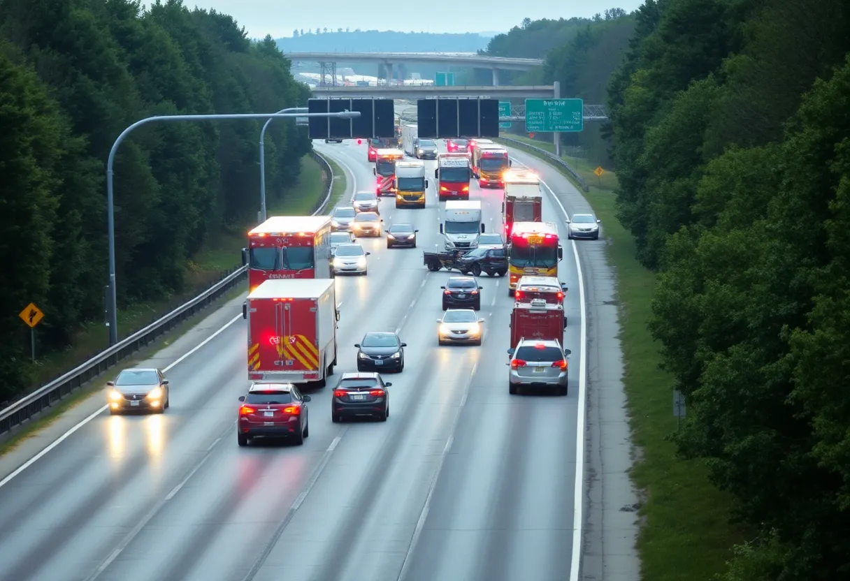 Emergency vehicles at the scene of a road accident in Kentucky