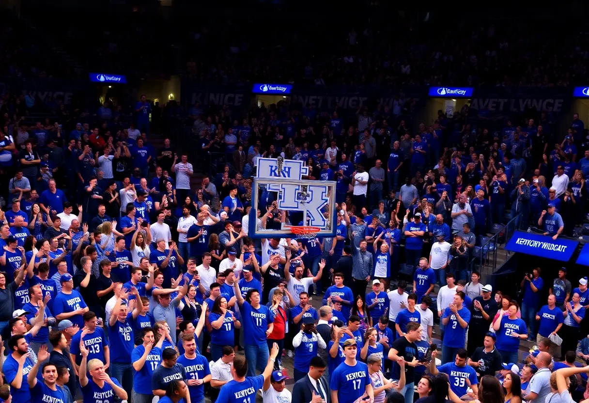 Fans cheering for the Kentucky Wildcats basketball team