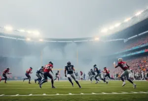 Kentucky Wildcats and South Carolina Gamecocks football players in action during the game.