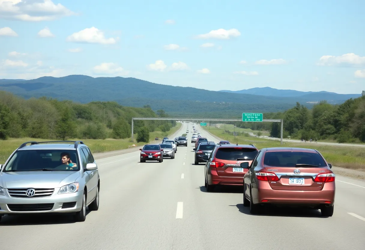 Families traveling on a highway in Kentucky during Labor Day weekend.