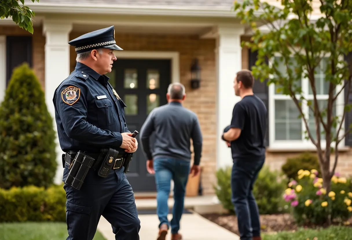 Police arresting a suspect in a neighborhood