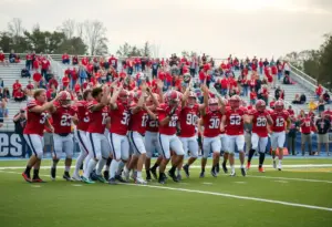 Henry Clay football team celebrating their victory on the field.