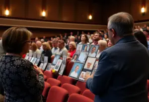 Community members displaying memorabilia at a support event for gun violence victims in Lexington
