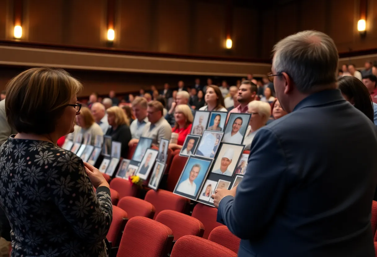 Community members displaying memorabilia at a support event for gun violence victims in Lexington