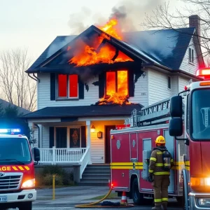 Firefighters battling an electrical fire in a residential area in Lexington.