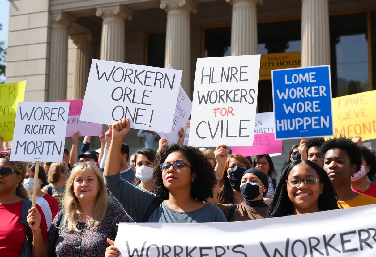 Protesters advocating for workers' rights during the Labor Day rally in Lexington.