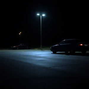 Parking lot where robbery occurred in Lexington at night