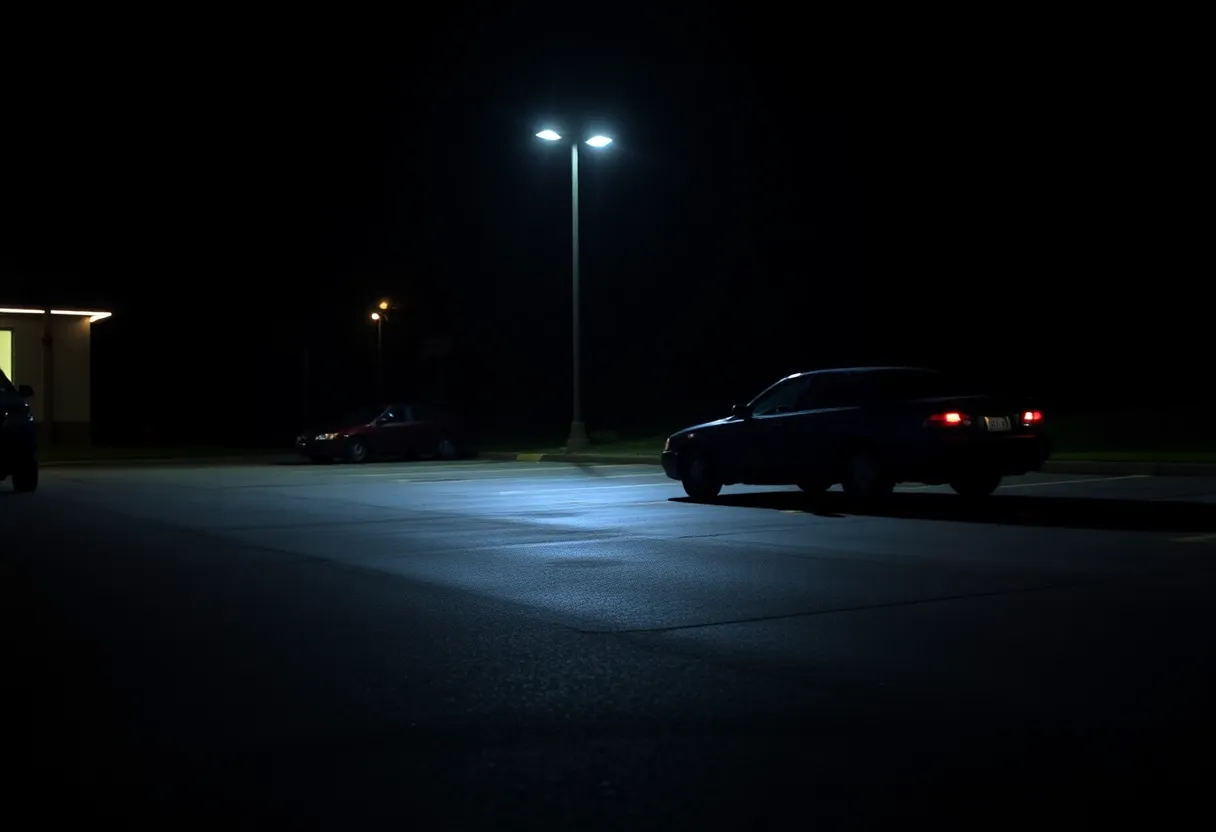 Parking lot where robbery occurred in Lexington at night