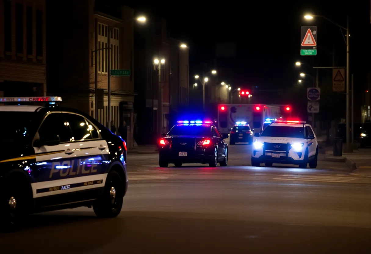 Police vehicles on Ohio Street following a shooting incident in Lexington.