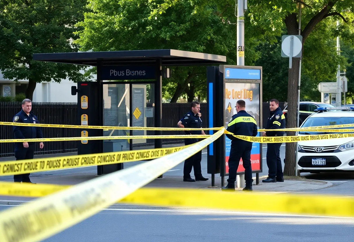 Police investigation at a bus stop in Lexington