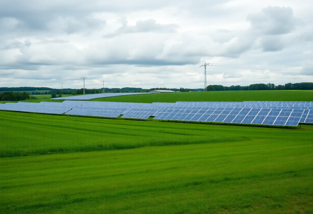 Farmland in Lexington with solar panels in the background