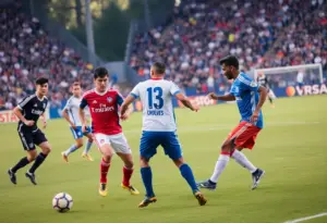 Soccer players from Lexington Sporting Club competing against Dallas Trinity FC