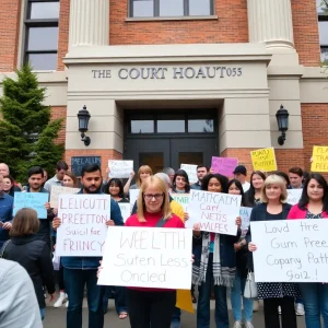 Community members gathering for suicide awareness at Fayette County Courthouse