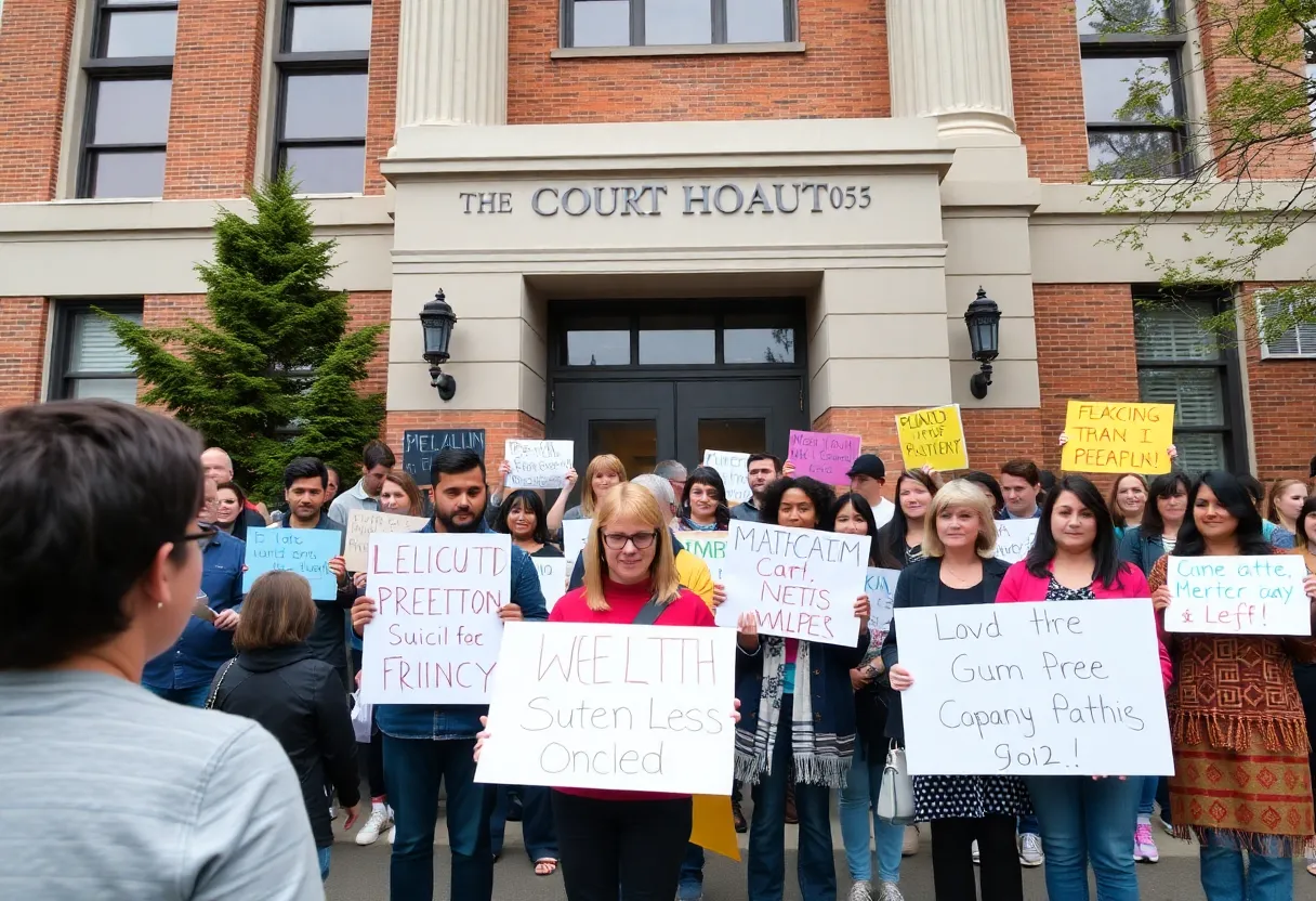 Community members gathering for suicide awareness at Fayette County Courthouse