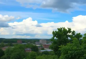 Summer weather in Lexington, Kentucky with blue sky and greenery