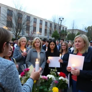 Community members gathering for a candlelight vigil in Lexington.