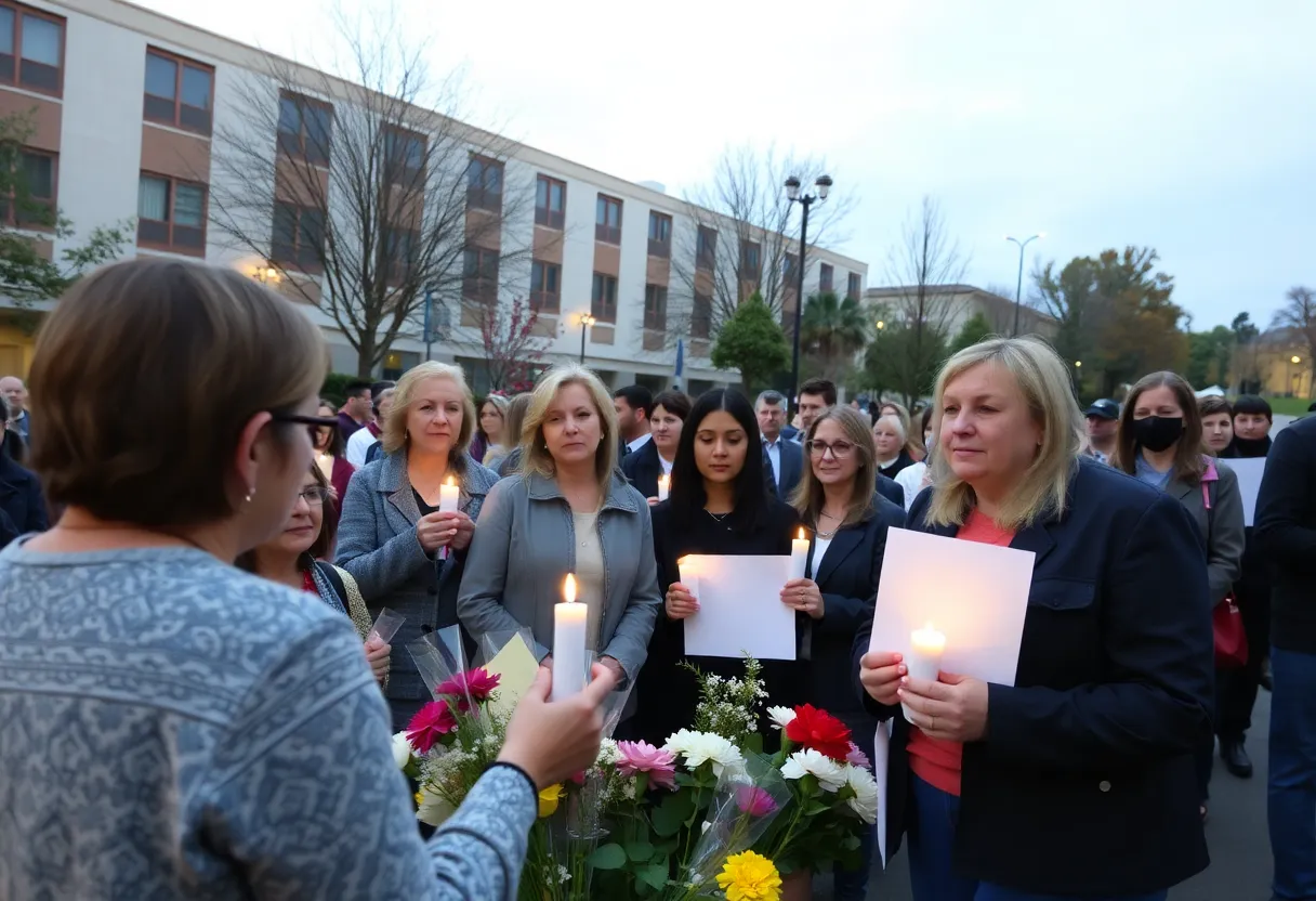 Community members gathering for a candlelight vigil in Lexington.