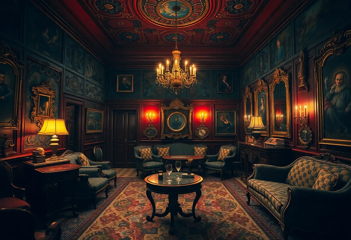 Interior view of a luxurious brothel from the late 19th century, highlighting its opulence.