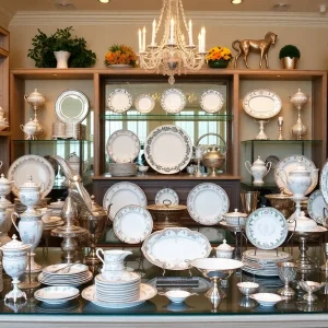 Elegant display of heirloom-quality china and collectibles at L.V. Harkness