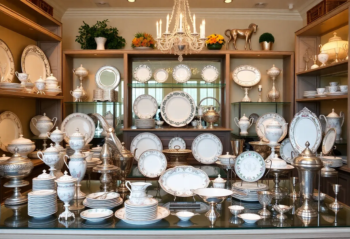 Elegant display of heirloom-quality china and collectibles at L.V. Harkness