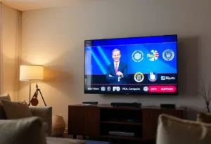 Television screen showing a political campaign advertisement for Nate Morris.