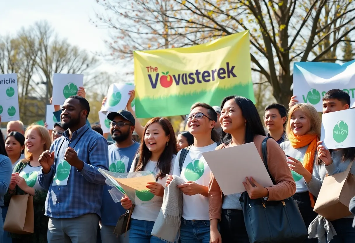 A campaign rally for Nate Morris featuring environmental themes.