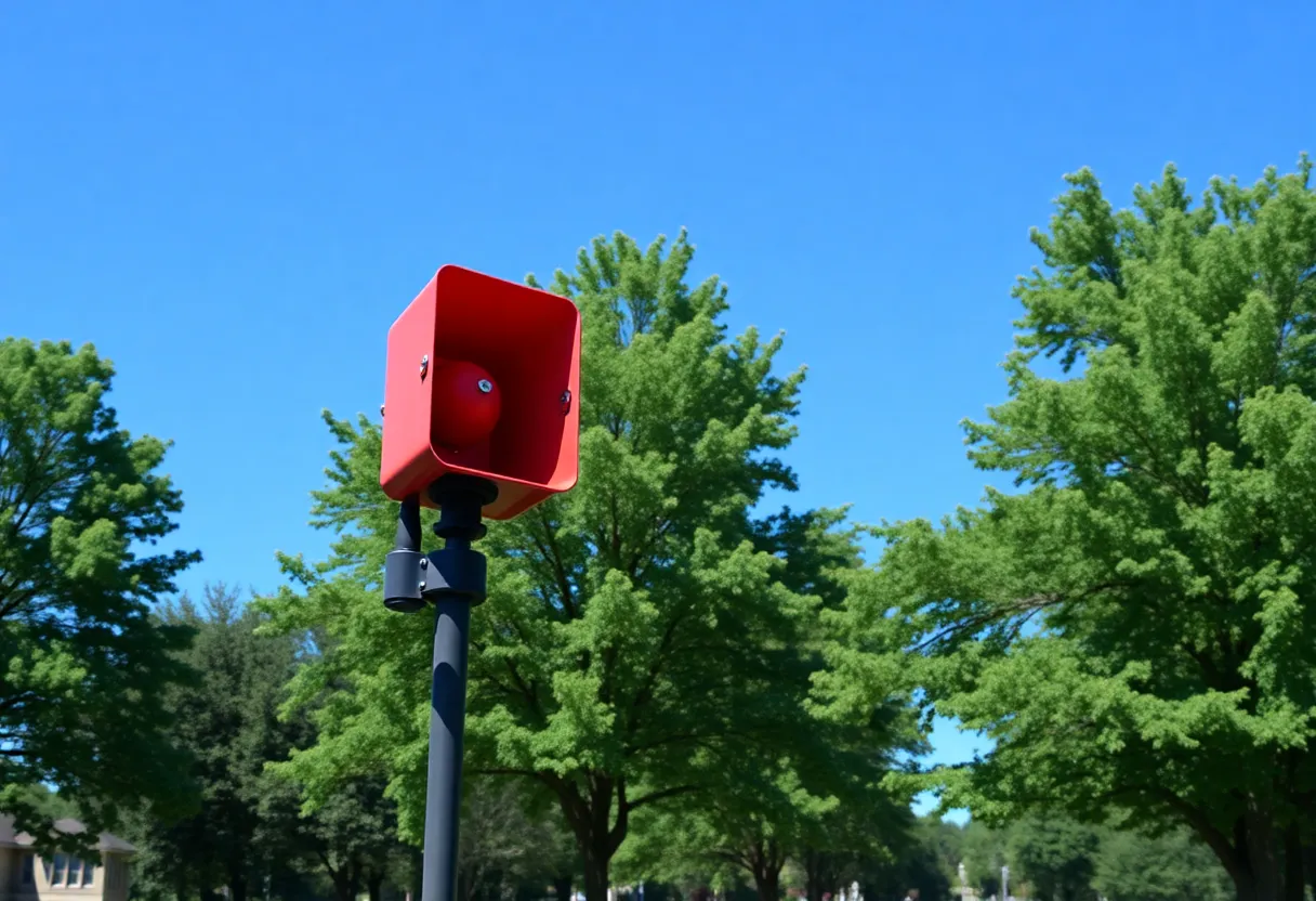 Outdoor warning siren installed in a Lexington park