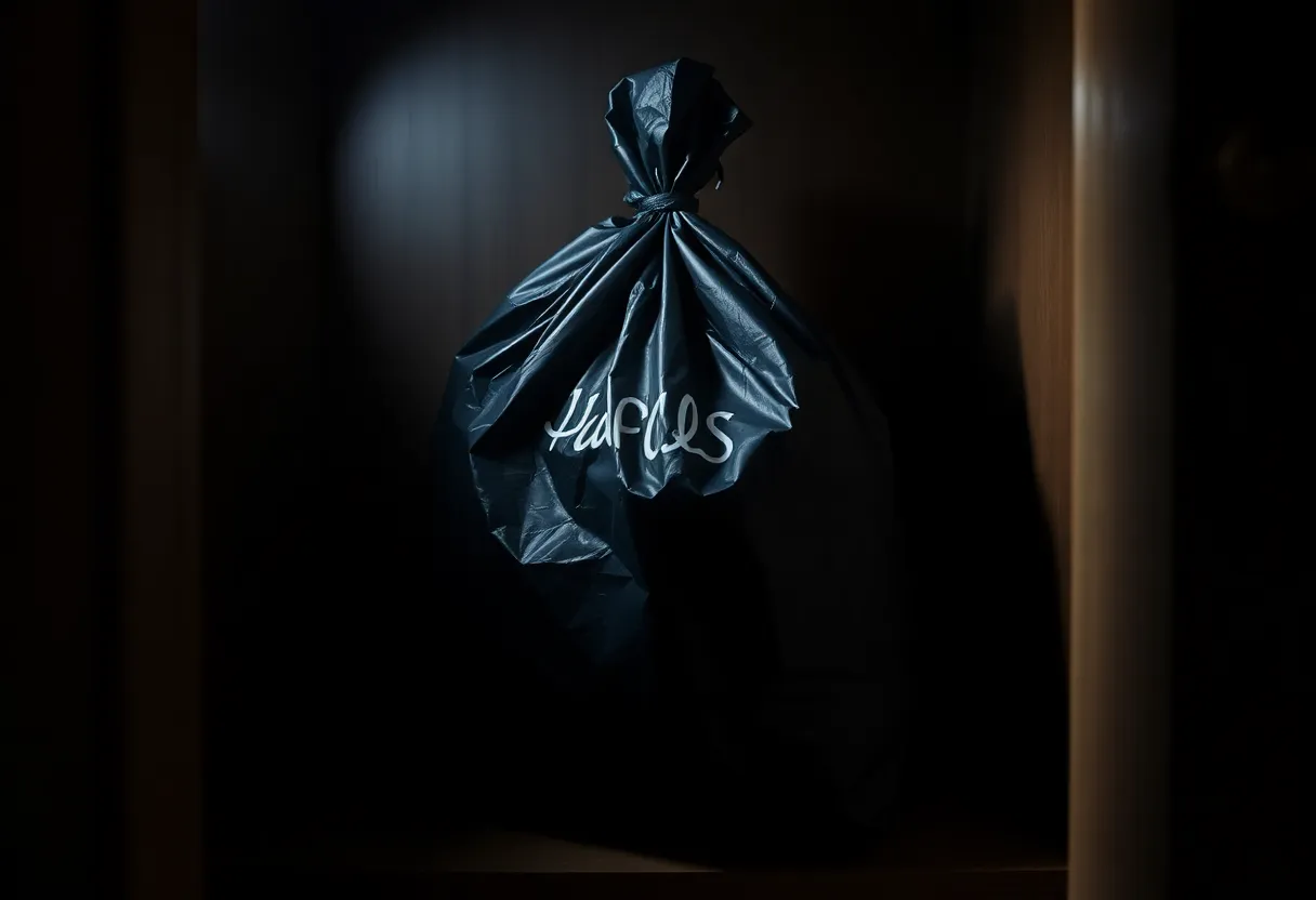 Trash bag in a closet representing newborn safety concerns