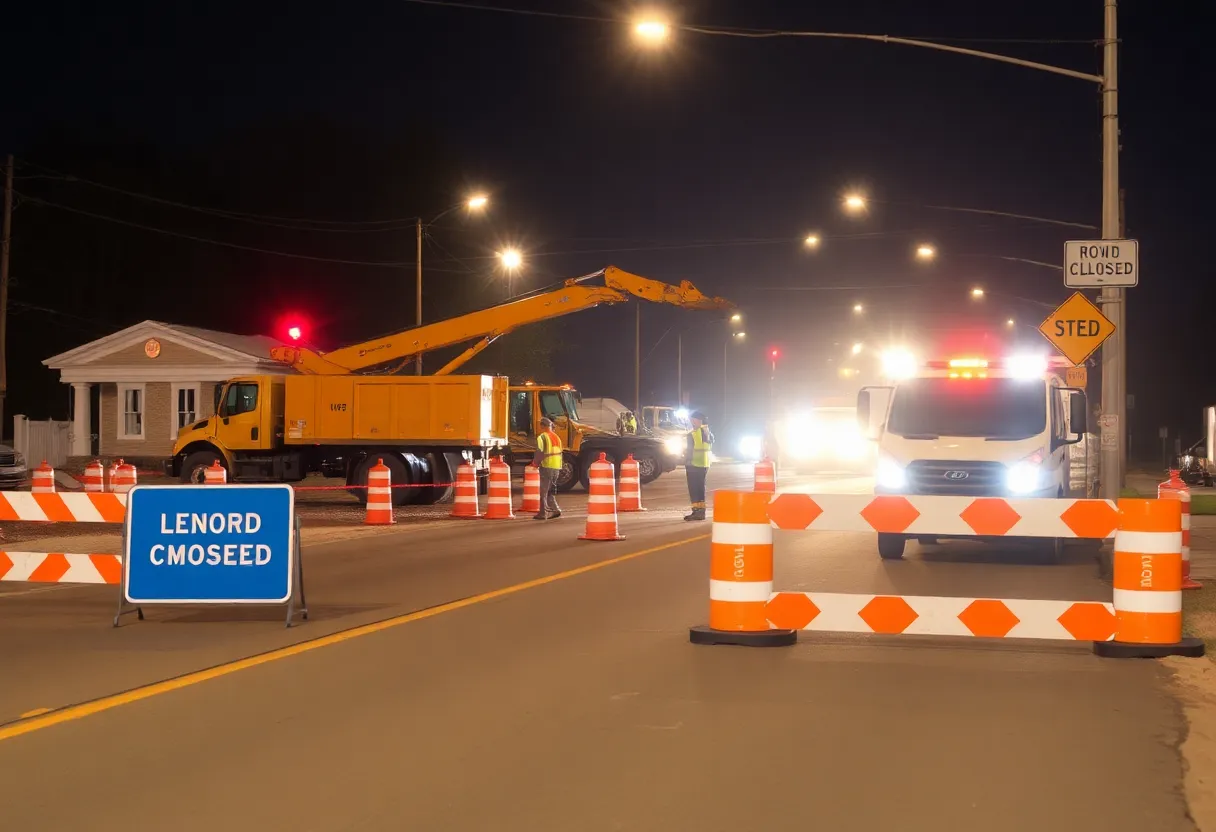 Construction workers on North Limestone road during sewer project.