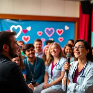 Audience enjoying a comedy show featuring healthcare humor.