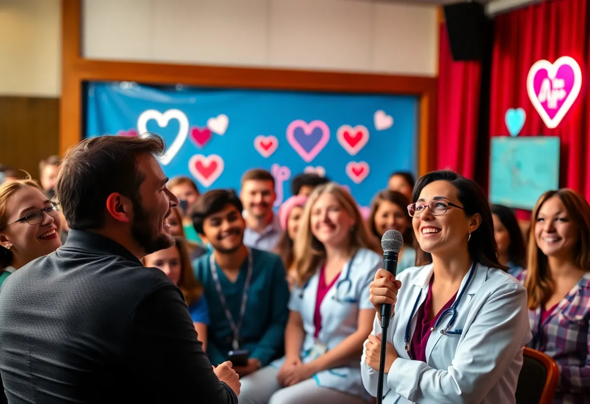 Audience enjoying a comedy show featuring healthcare humor.