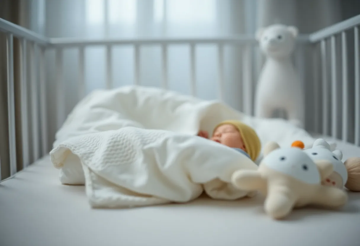 A serene nursery with a baby blanket and toys, symbolizing maternal care.