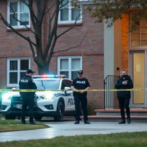 Police investigation scene outside a university residence in Lexington, Kentucky.