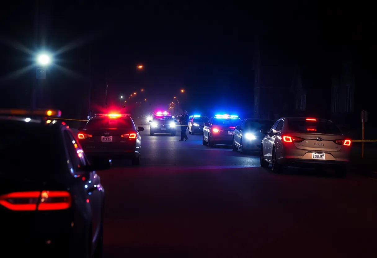 Crime scene with police lights in Lexington