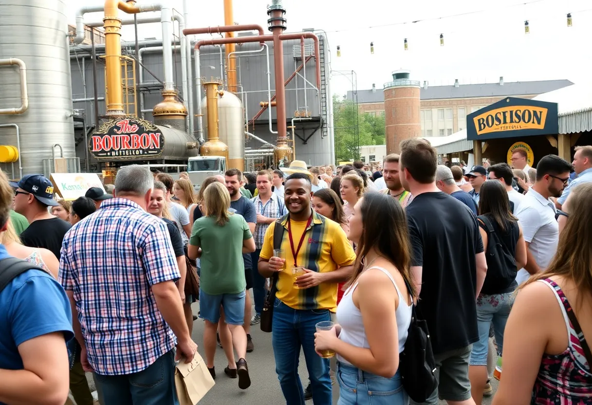 Celebrants at Queer Bourbon Week festival in Kentucky enjoying distillery tours and cultural events.