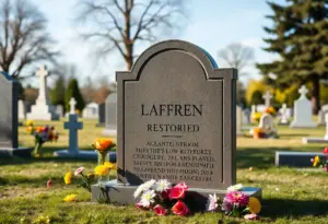 Restored headstone in a peaceful cemetery
