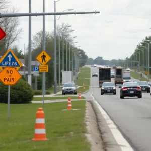 Traffic on a busy road in Lexington, highlighting road safety